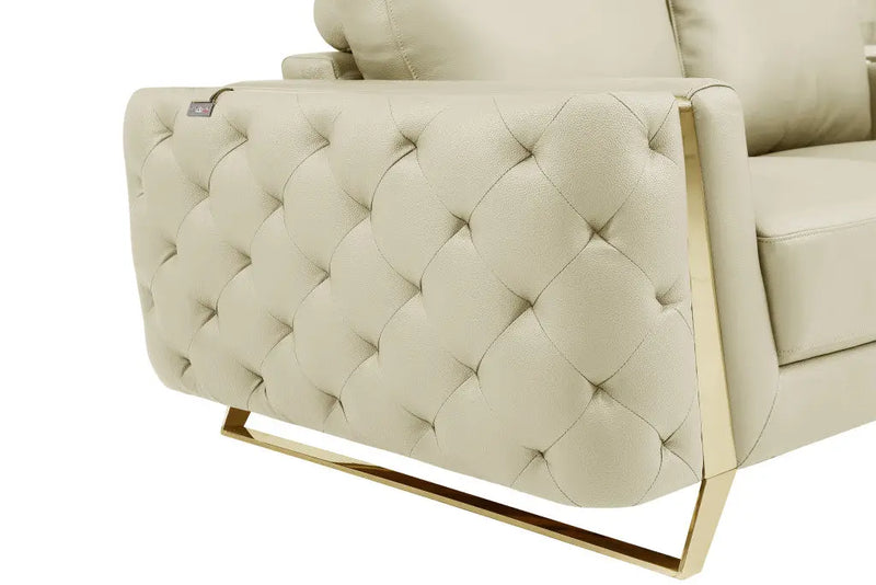 50" Beige And Gold Genuine Leather Tufted Club Chair Homeroots Living Room