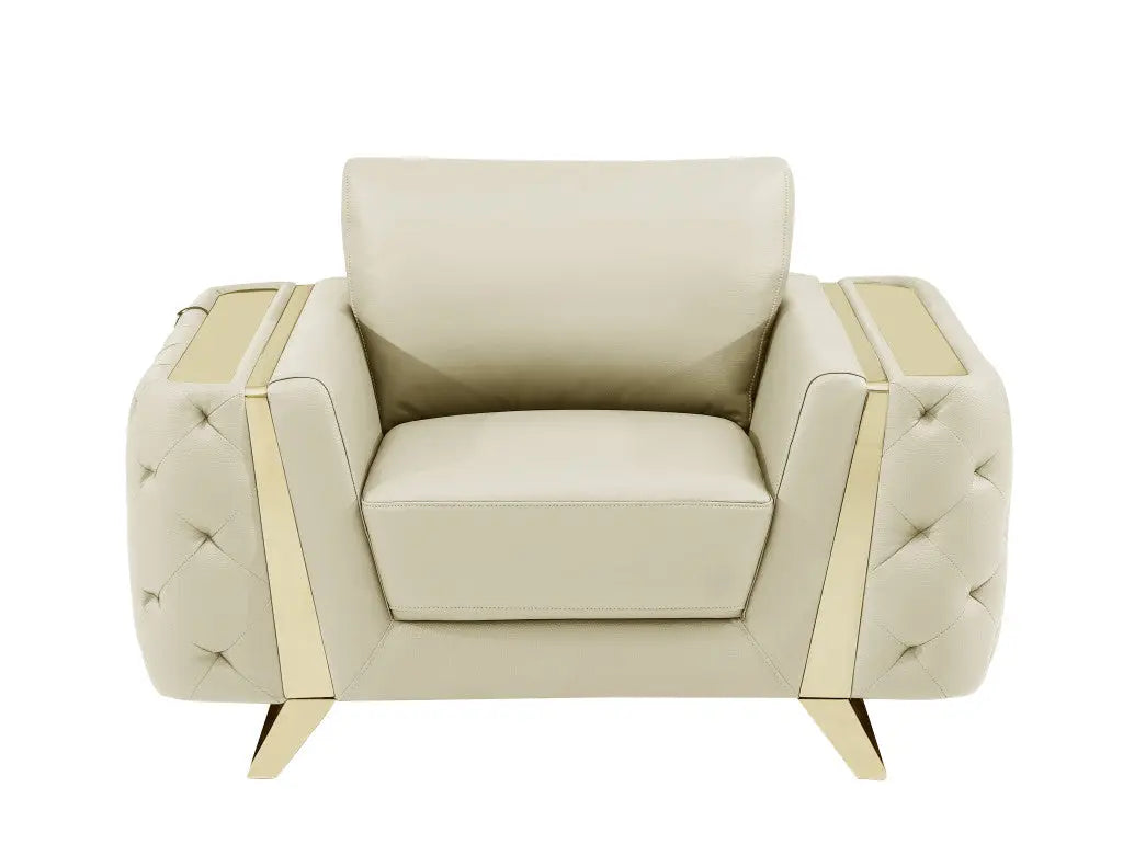 50" Beige And Gold Genuine Leather Tufted Club Chair Homeroots Living Room
