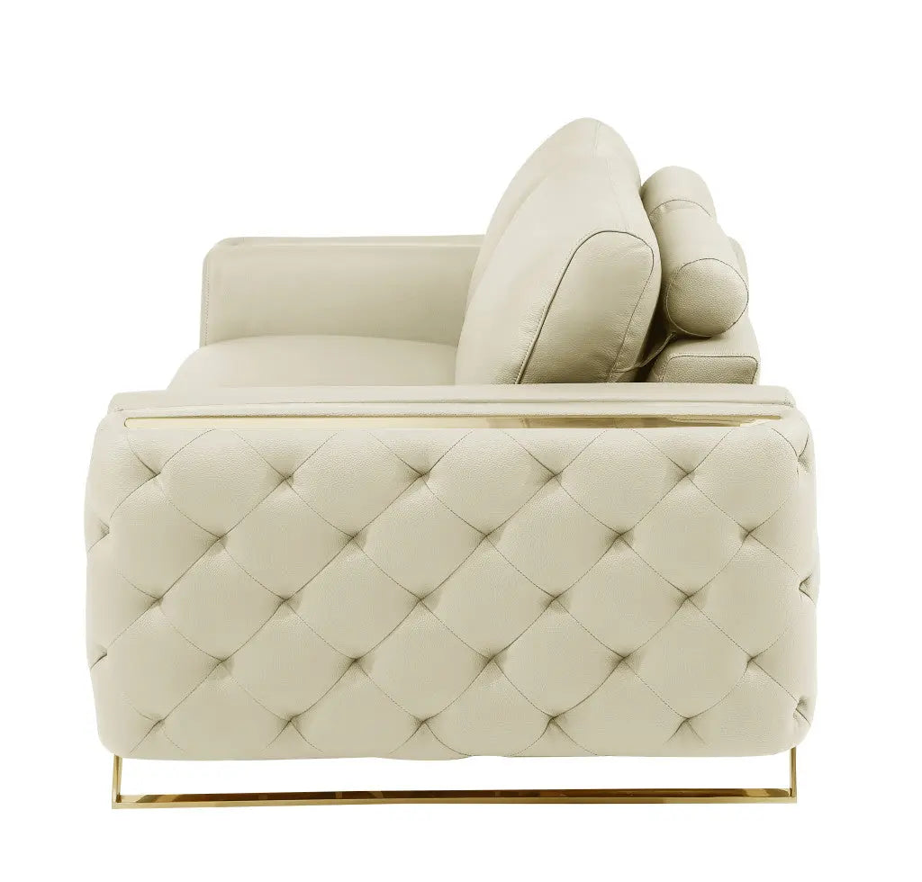 50" Beige And Gold Genuine Leather Tufted Club Chair Homeroots Living Room