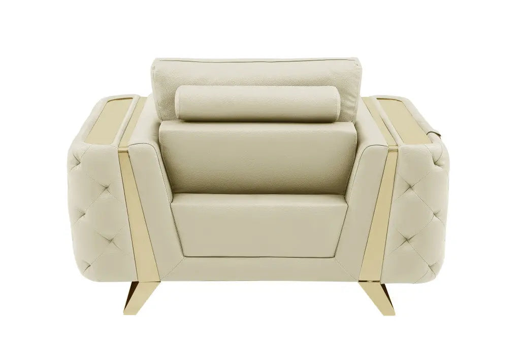 50" Beige And Gold Genuine Leather Tufted Club Chair Homeroots Living Room