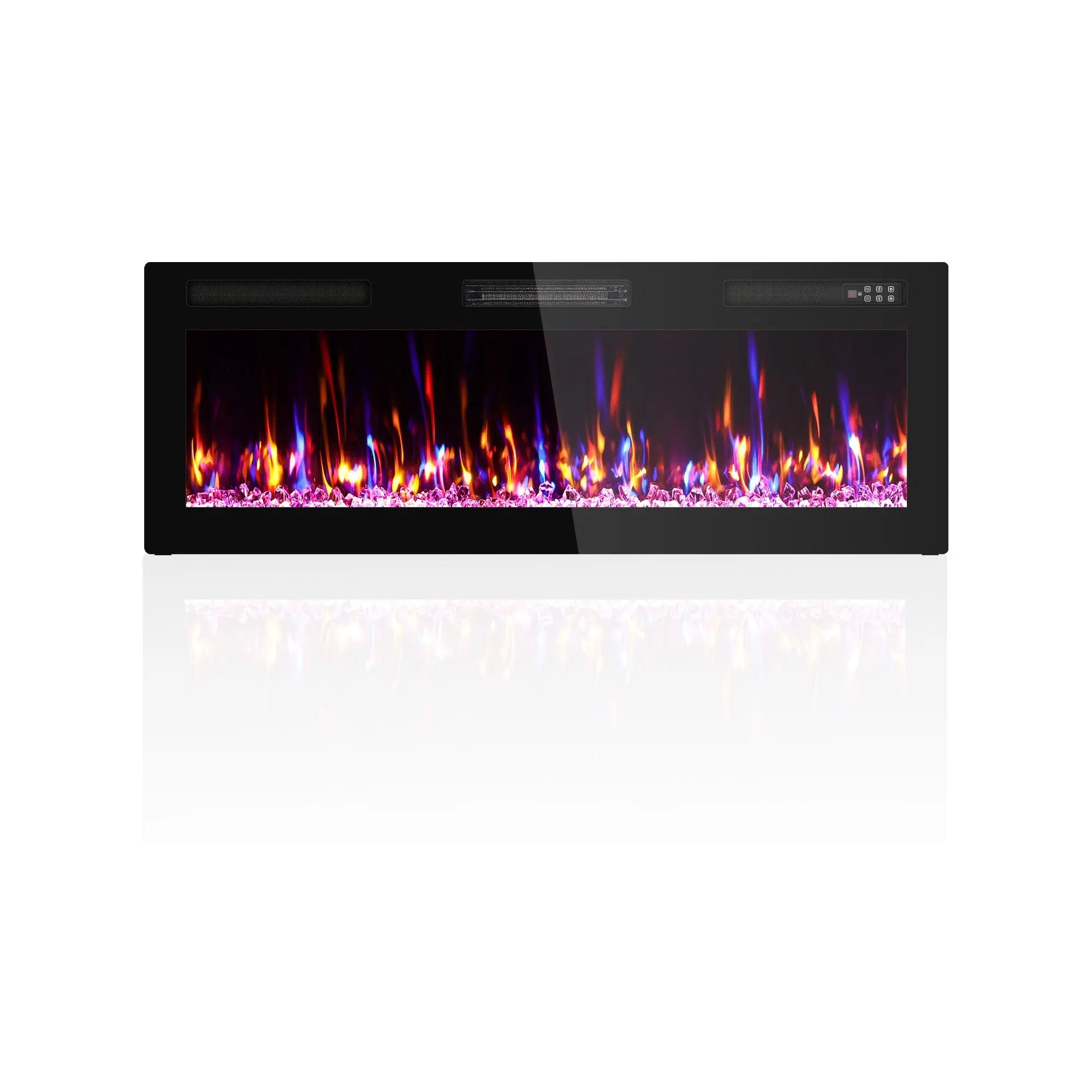 50" Black And Red Metal Electric Fireplace Insert With LED Homeroots Home Decor