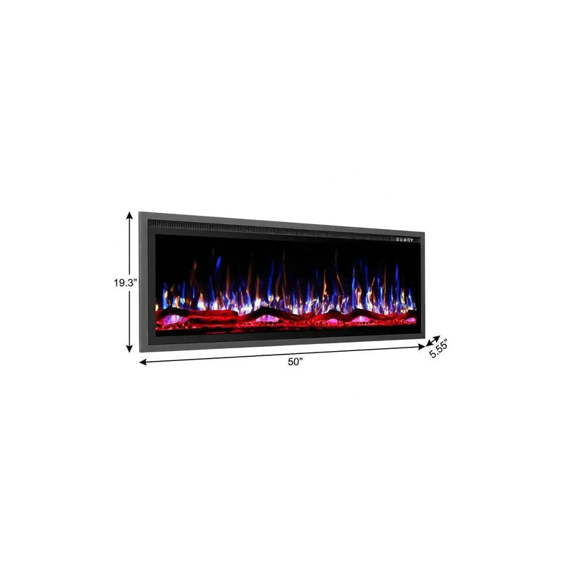 50" Black And Red Metal Electric Fireplace Insert With LED Homeroots Home Decor