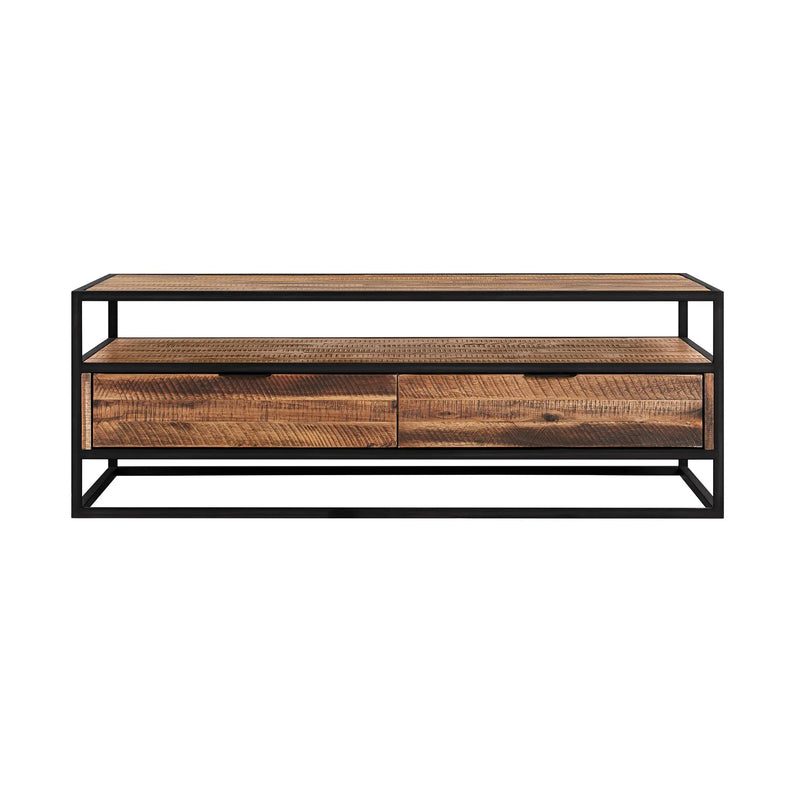50" Brown And Black Solid Wood And Metal Coffee Table With Two Drawers And Shelf Homeroots Living Room