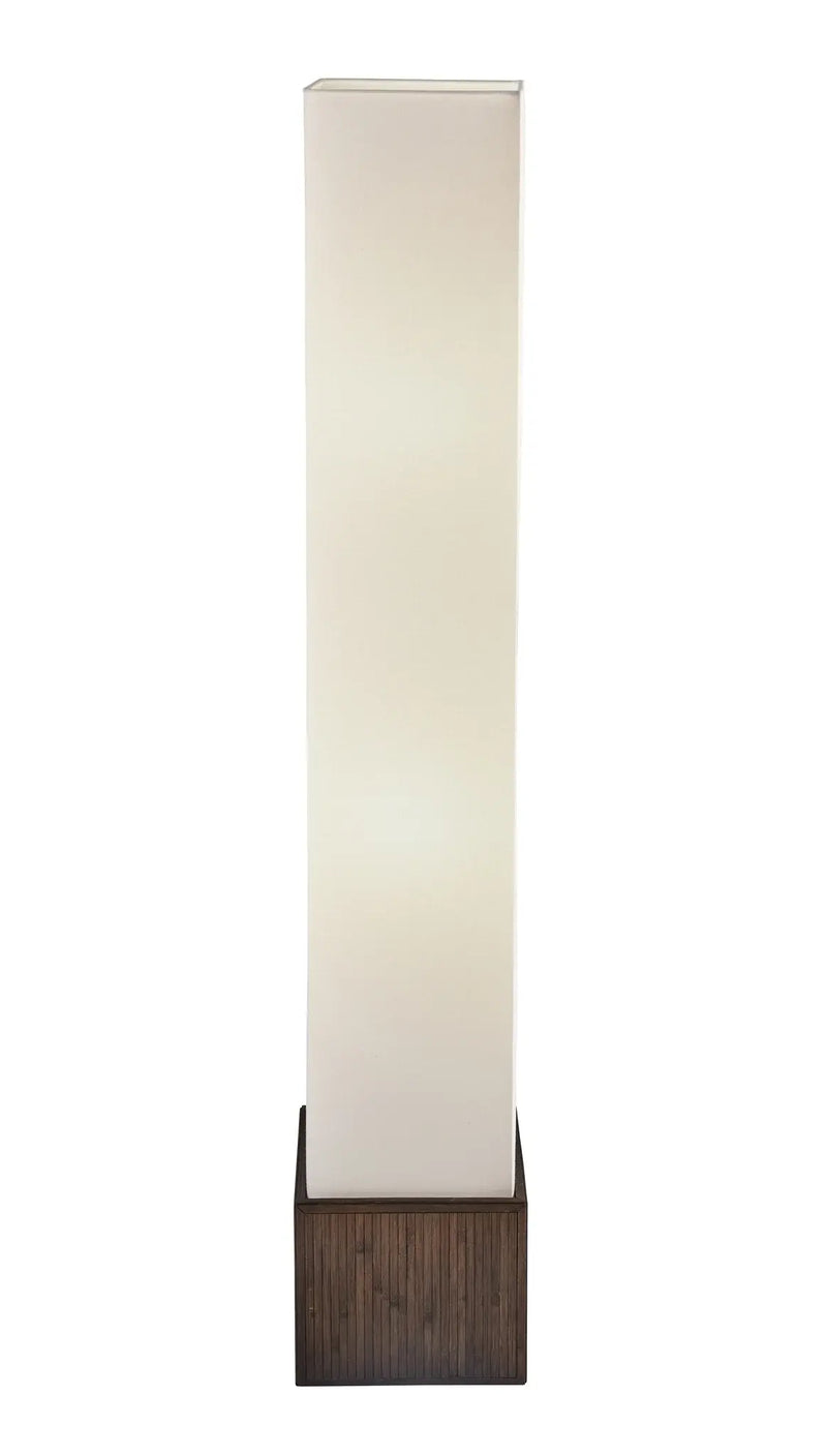 50" Brown And White Rattan Two Light Column Floor Lamp With White Fabric Shade - GreatEagleInc
