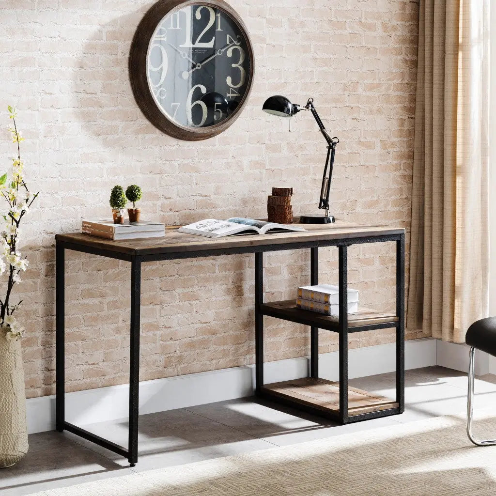 50" Brown and Black Solid Wood Writing Desk Homeroots Office