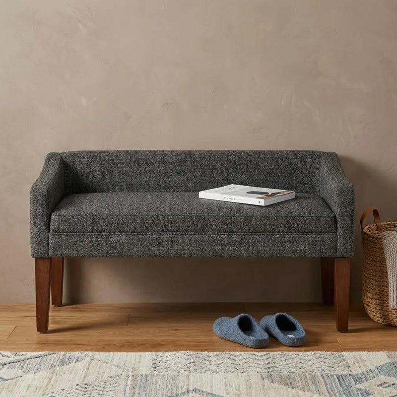 50" Gray and Brown Fabric and Wood Upholstered Bench Homeroots Living Room