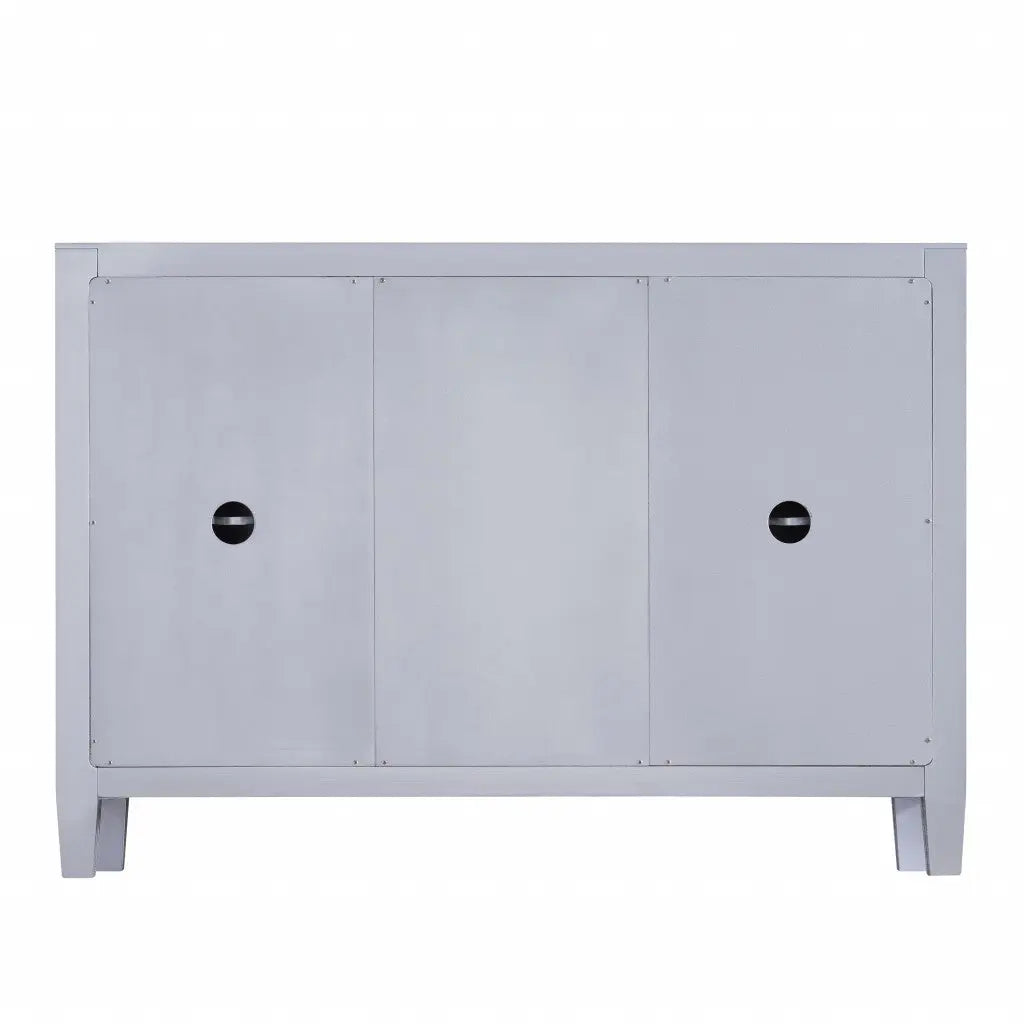 50" Silver Wood and Glass Three Drawer Credenza with Two Doors Homeroots Kitchen & Dining