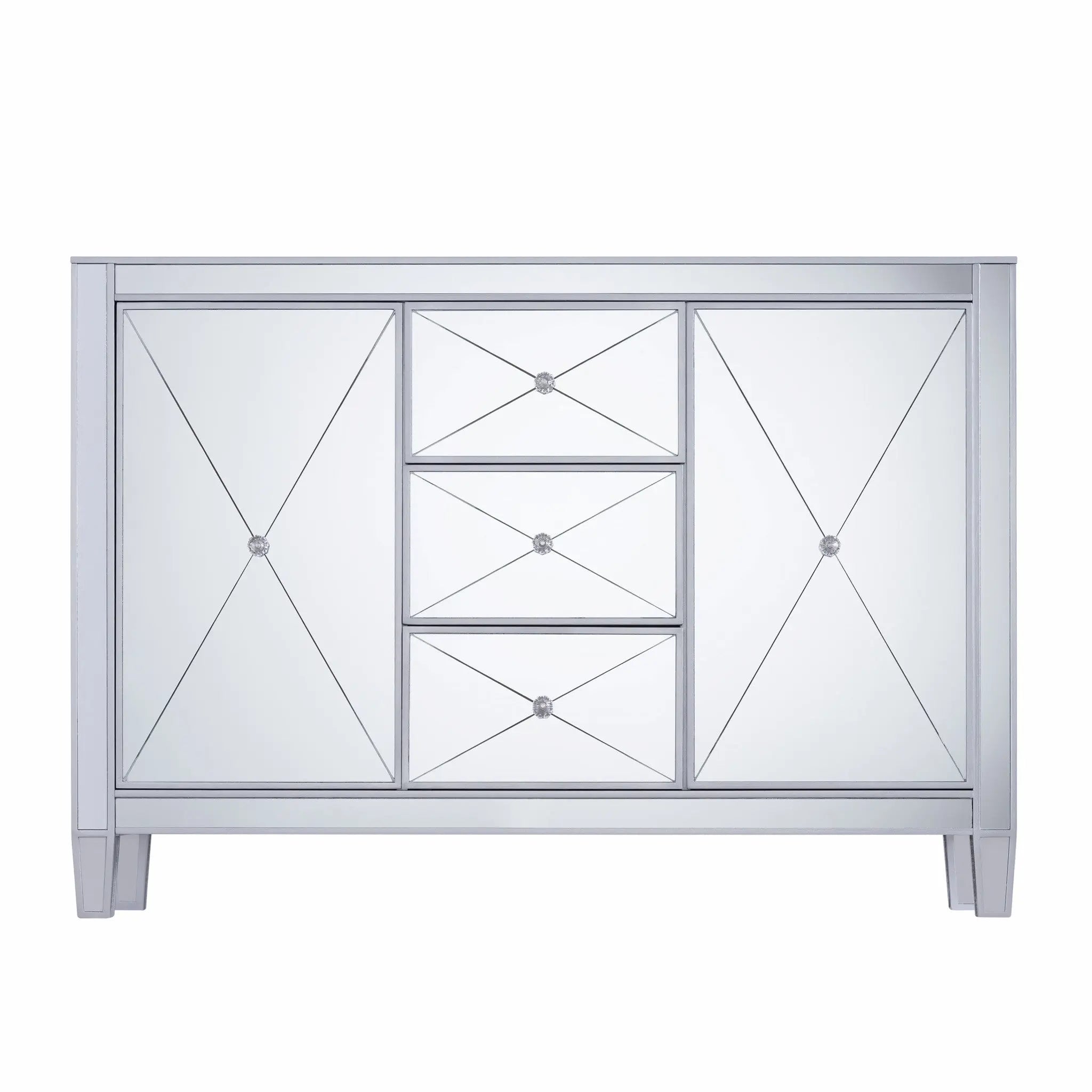 50" Silver Wood and Glass Three Drawer Credenza with Two Doors Homeroots Kitchen & Dining