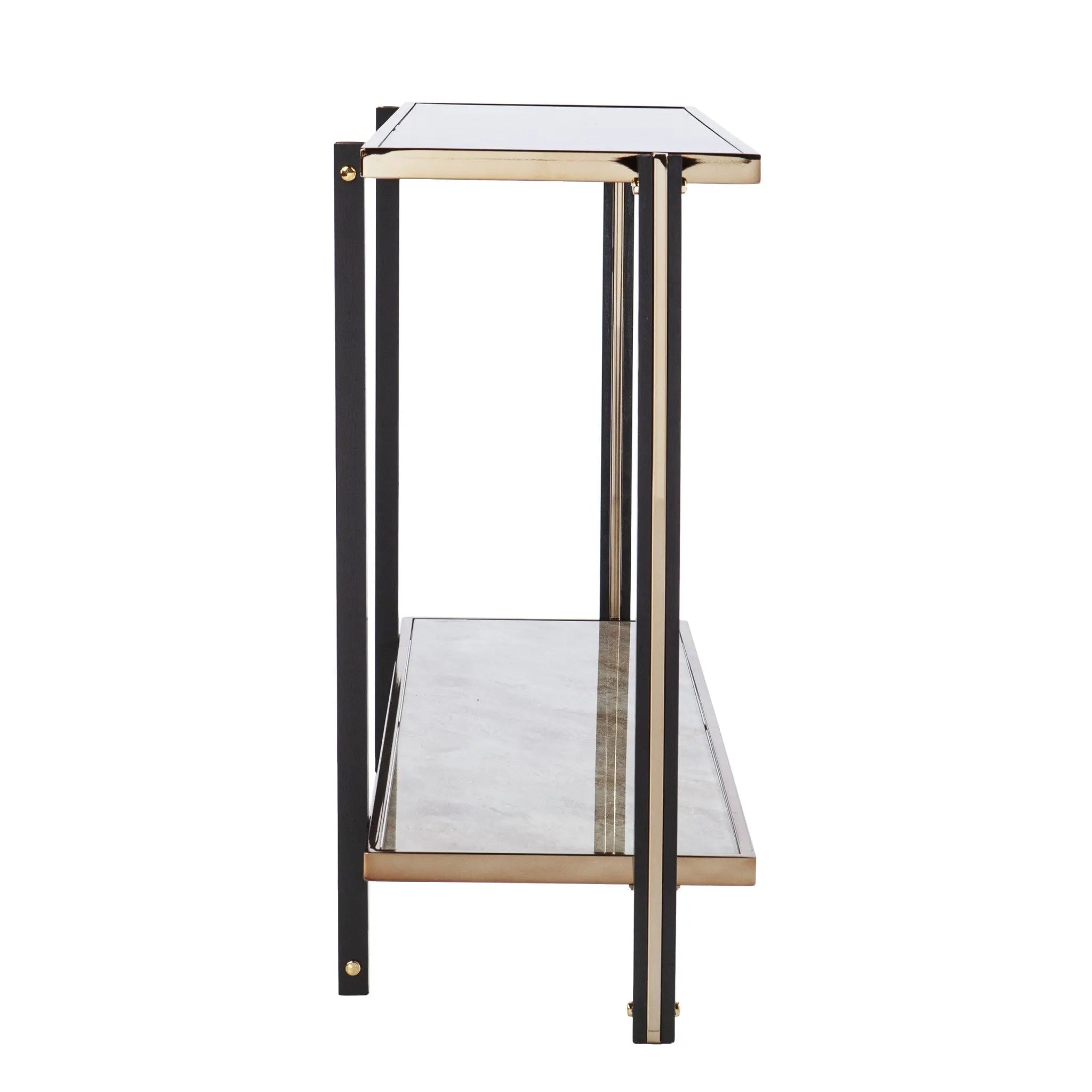50" Smoky Black and Champagne Mirrored Glass Console Table With Shelf Homeroots Living Room
