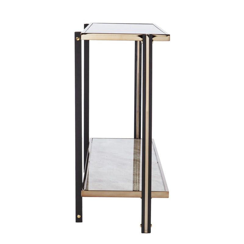 50" Smoky Black and Champagne Mirrored Glass Console Table With Shelf Homeroots Living Room