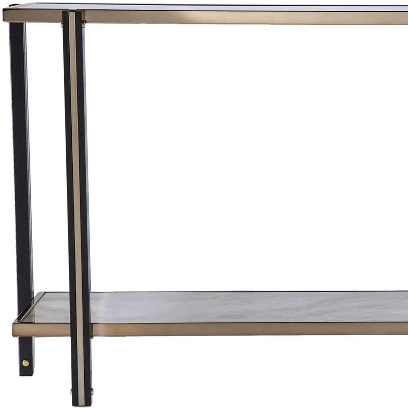 50" Smoky Black and Champagne Mirrored Glass Console Table With Shelf Homeroots Living Room