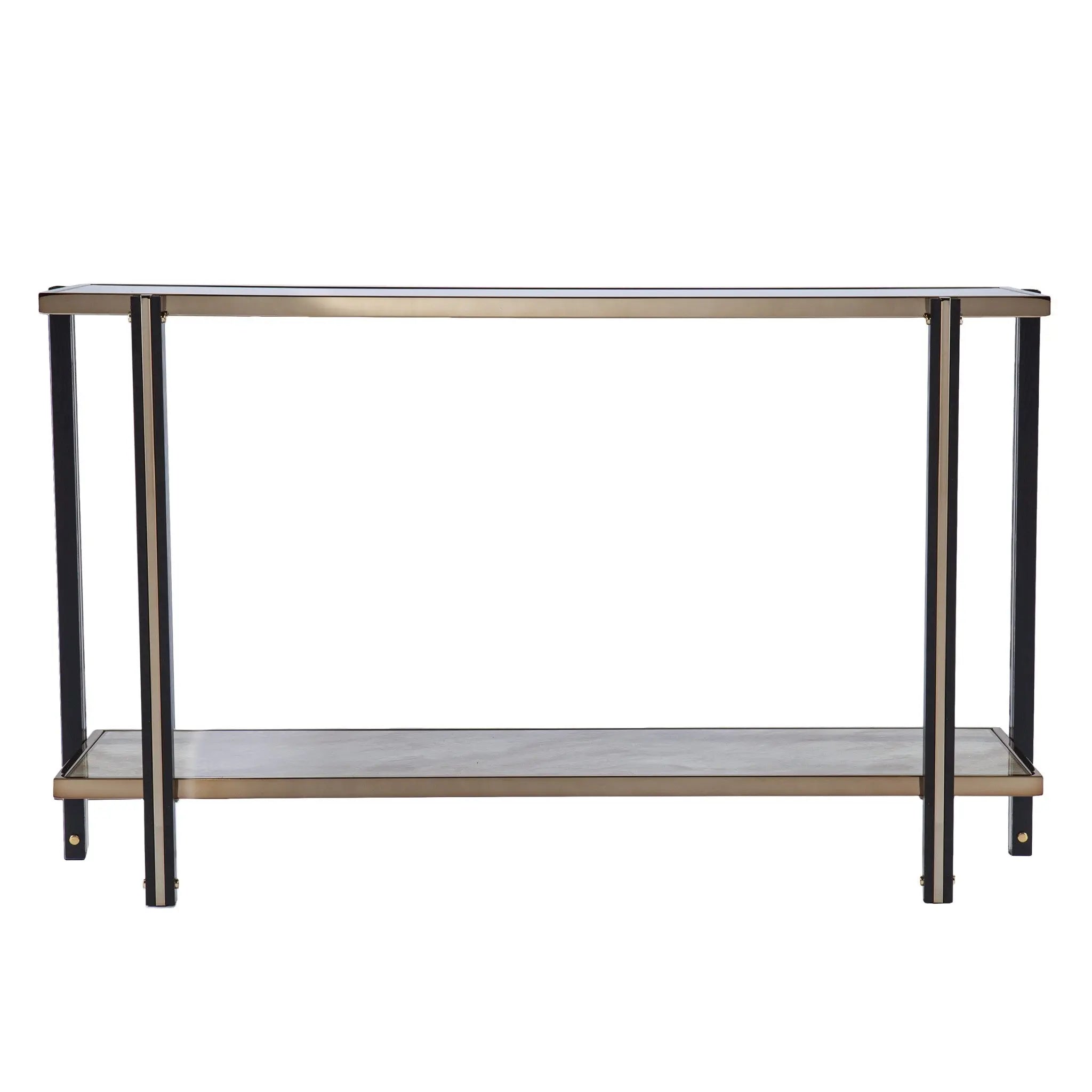 50" Smoky Black and Champagne Mirrored Glass Console Table With Shelf Homeroots Living Room