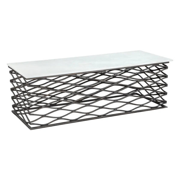 50" White and Antiqued Bronze Genuine Marble and Aluminum Abstract Coffee Table Homeroots Living Room