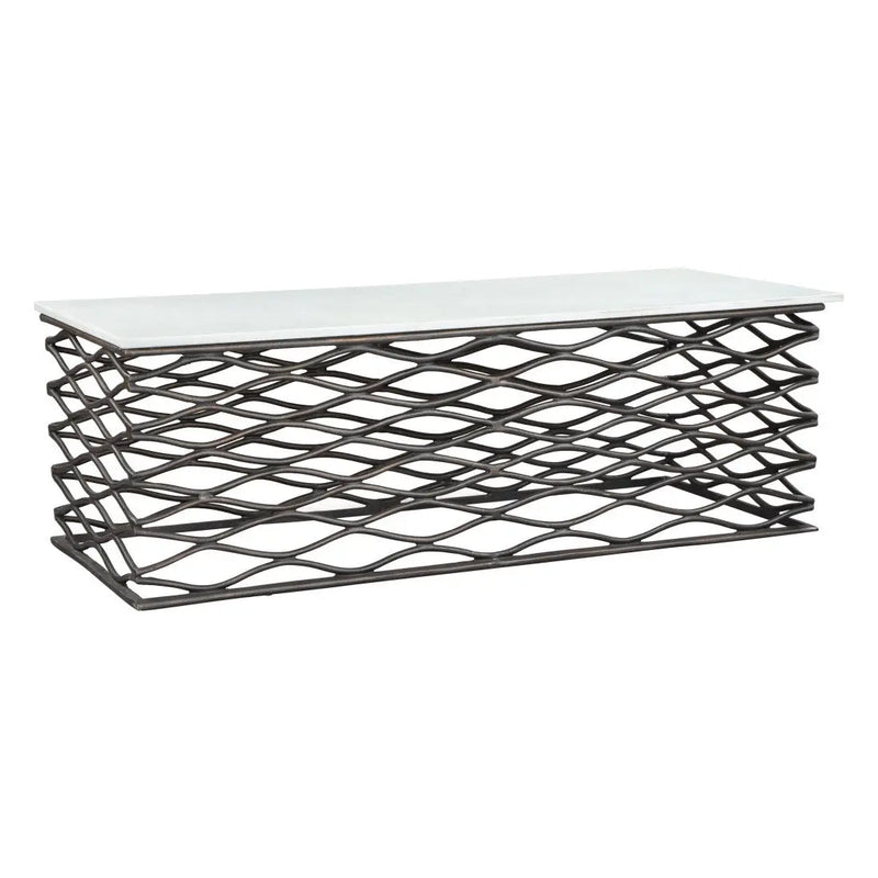 50" White and Antiqued Bronze Genuine Marble and Aluminum Abstract Coffee Table Homeroots Living Room