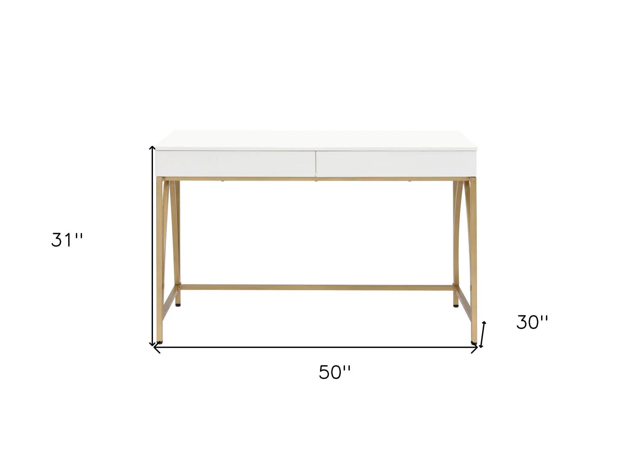 50" White and Gold Writing Desk With Two Drawers Homeroots Office