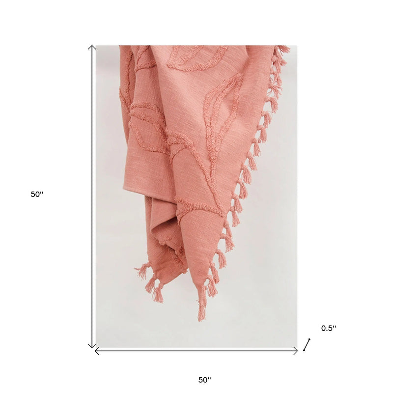 50" X 50" Coral Cotton Woven Floral Throw Blanket Homeroots Home Decor
