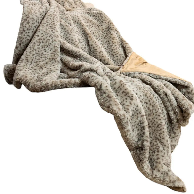50" X 60" Brown and Taupe Faux Fur Animal Print Plush Throw Blanket Homeroots Home Decor