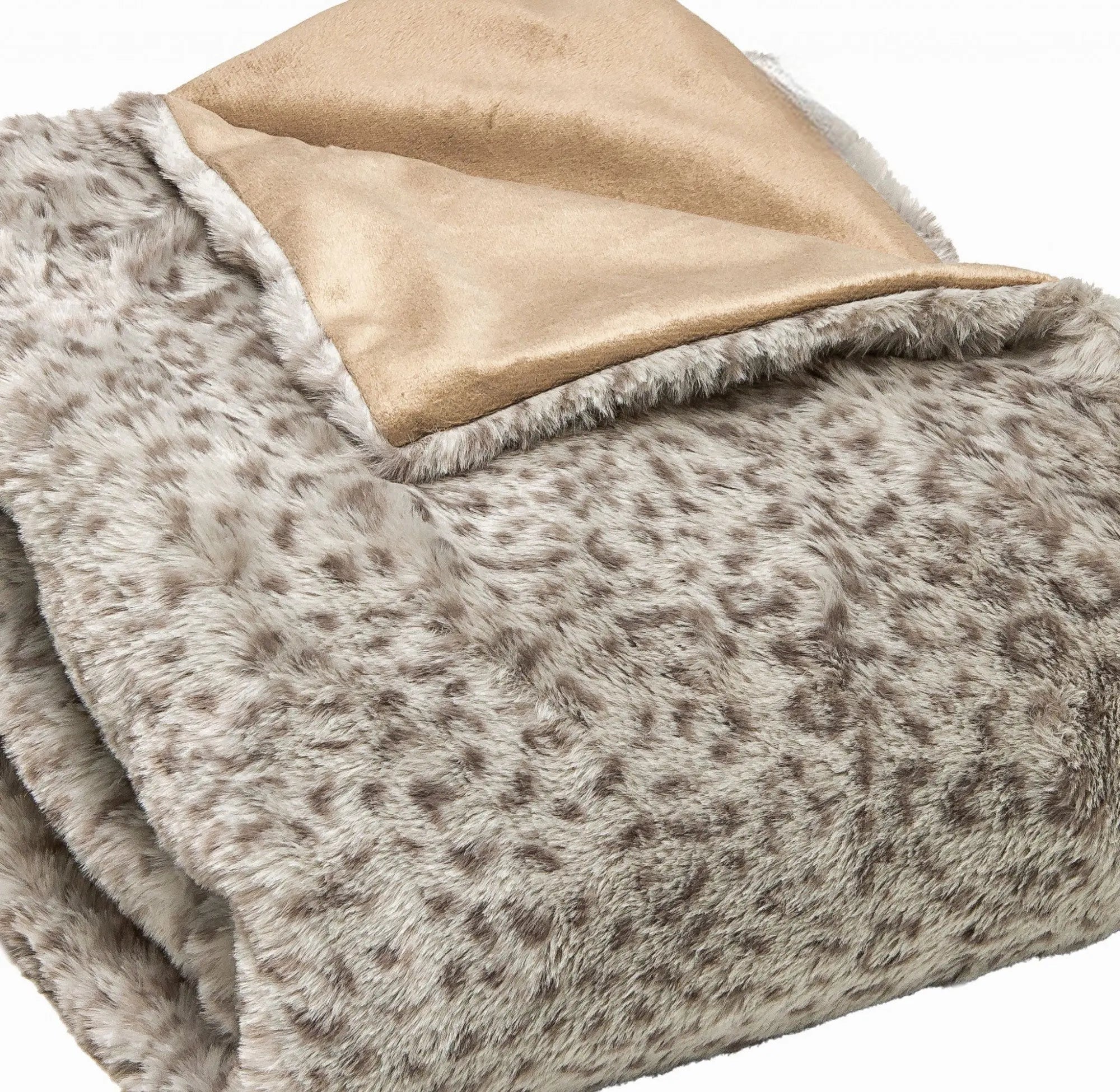 50" X 60" Brown and Taupe Faux Fur Animal Print Plush Throw Blanket Homeroots Home Decor