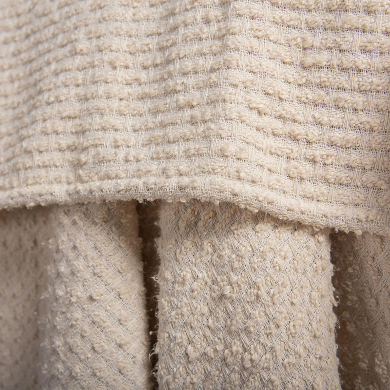 50" X 60" Cream Basketweave Throw Blanket with Tassels Homeroots Home Decor