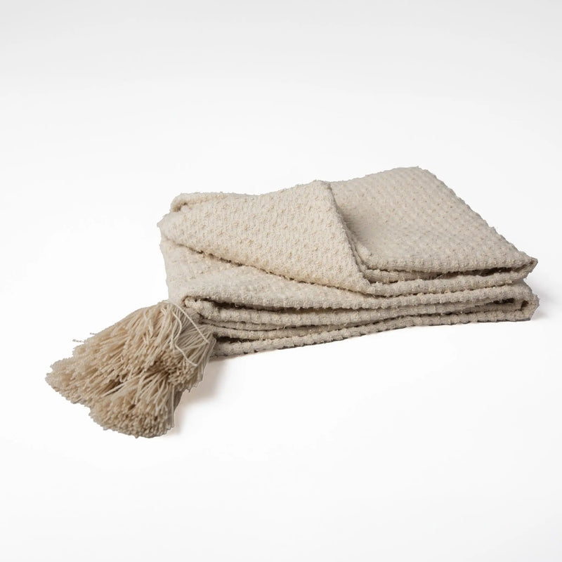 50" X 60" Cream Basketweave Throw Blanket with Tassels Homeroots Home Decor