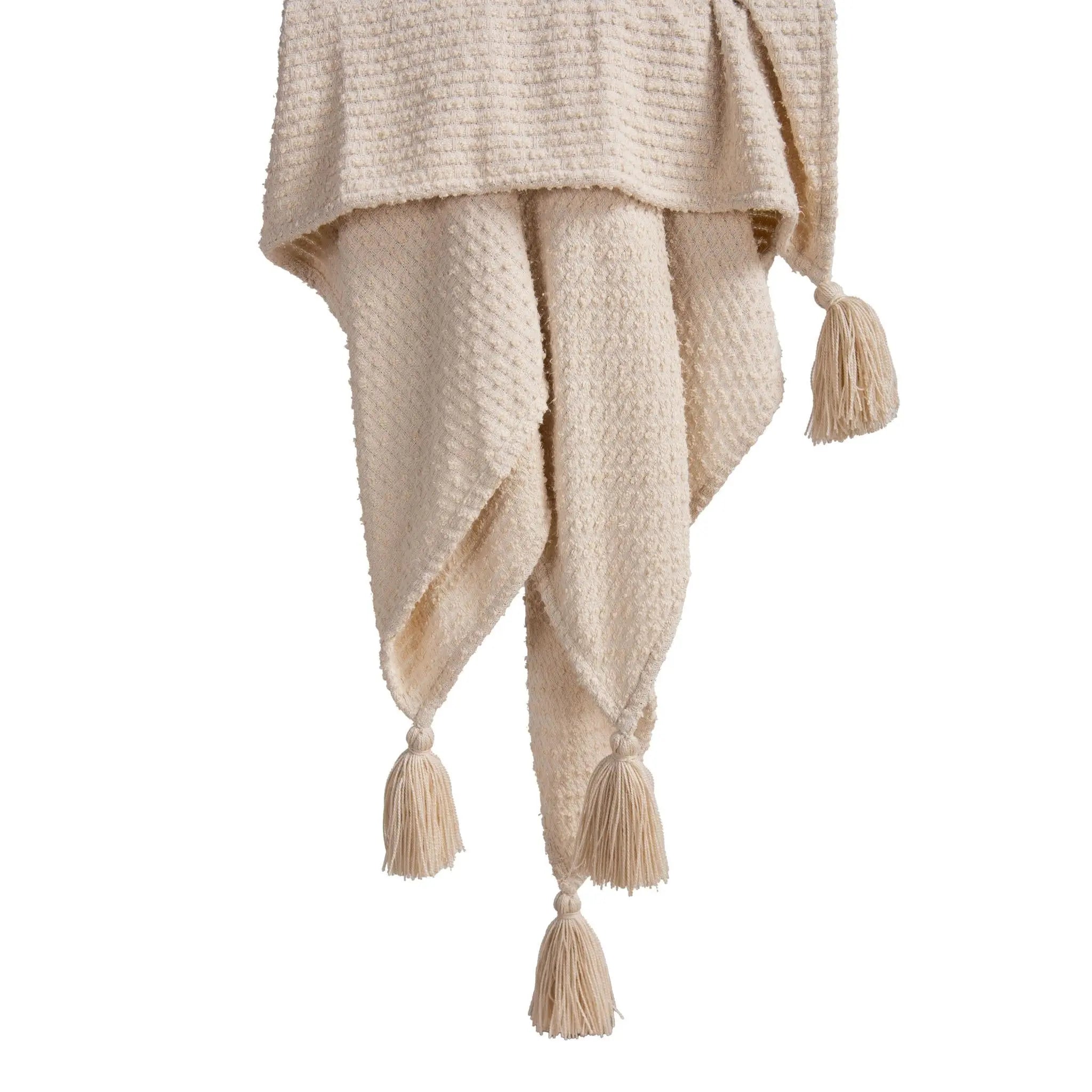 50" X 60" Cream Basketweave Throw Blanket with Tassels Homeroots Home Decor