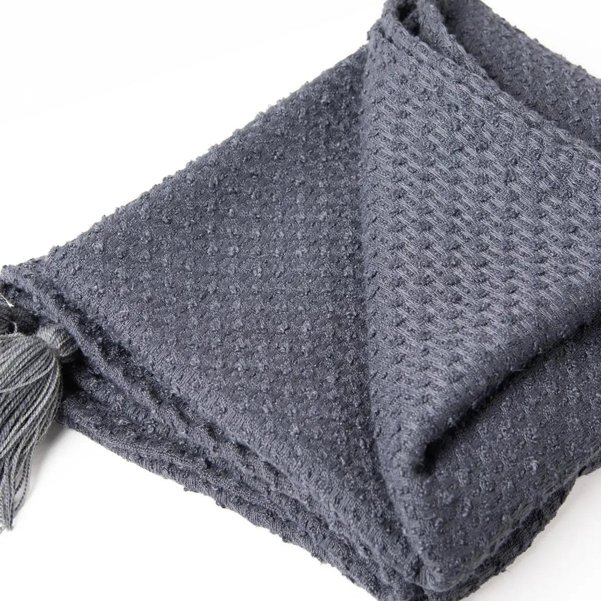 50" X 60" Gray Basketweave Throw Blanket with Tassels Homeroots Home Decor