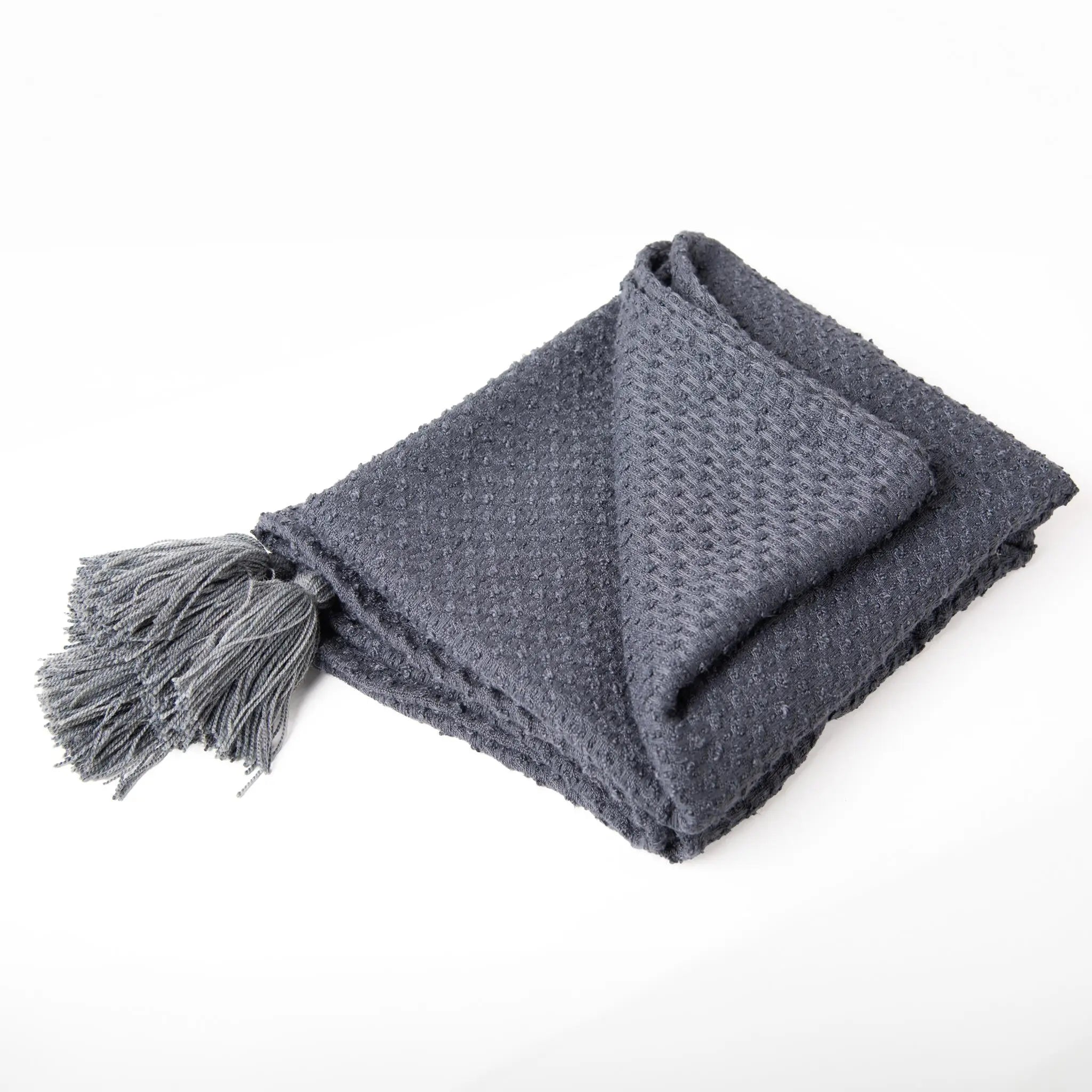 50" X 60" Gray Basketweave Throw Blanket with Tassels Homeroots Home Decor