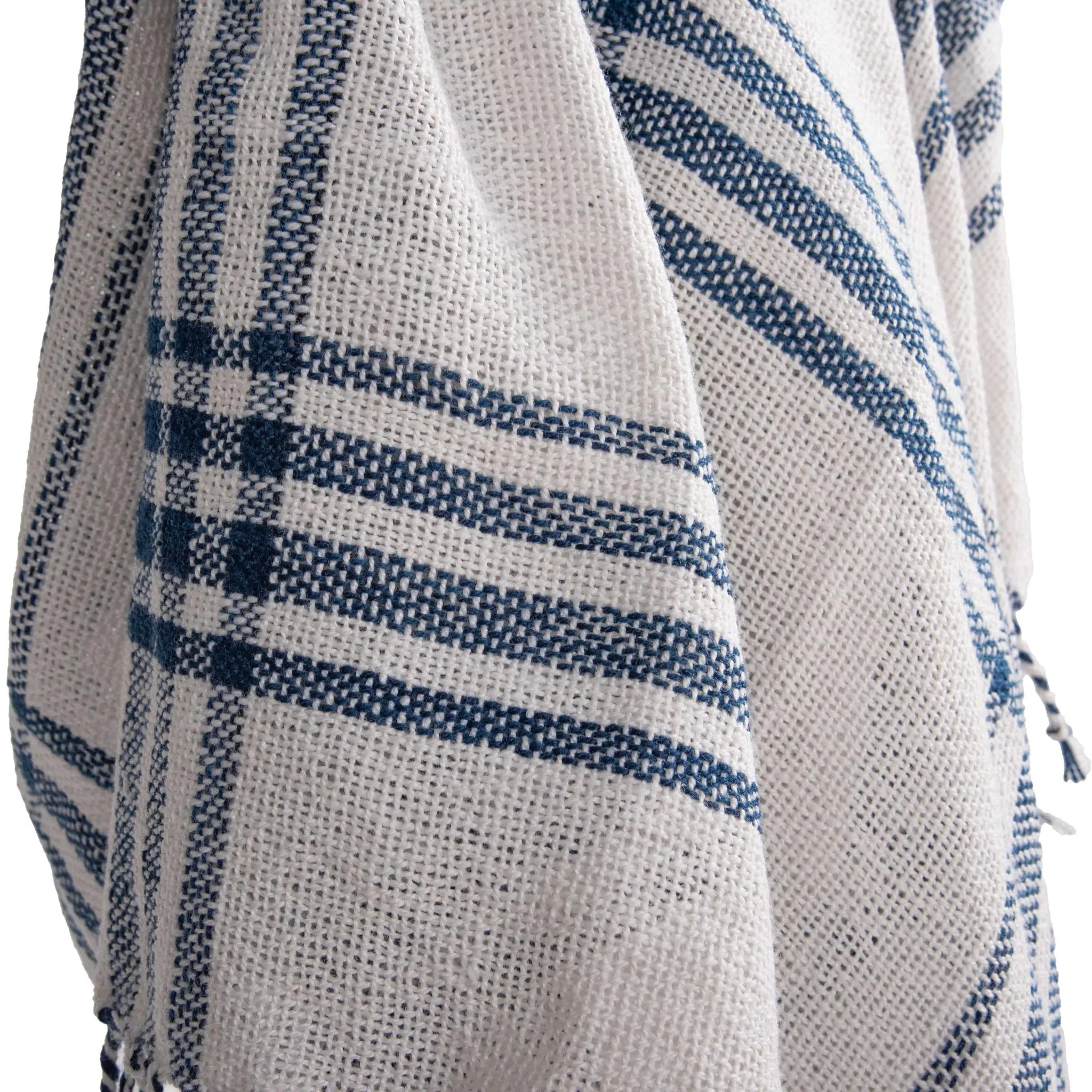 50" X 60" Ivory And Navy Blue Plaid Throw Blanket with Fringe Homeroots Home Decor