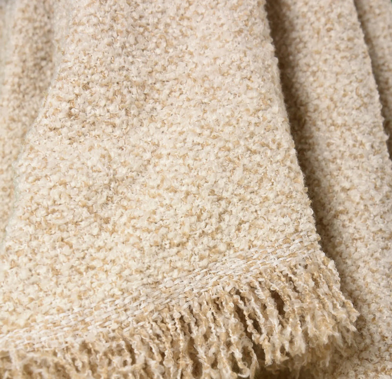 50" X 60" Ivory And Sand Throw Blanket with Fringe Homeroots Home Decor