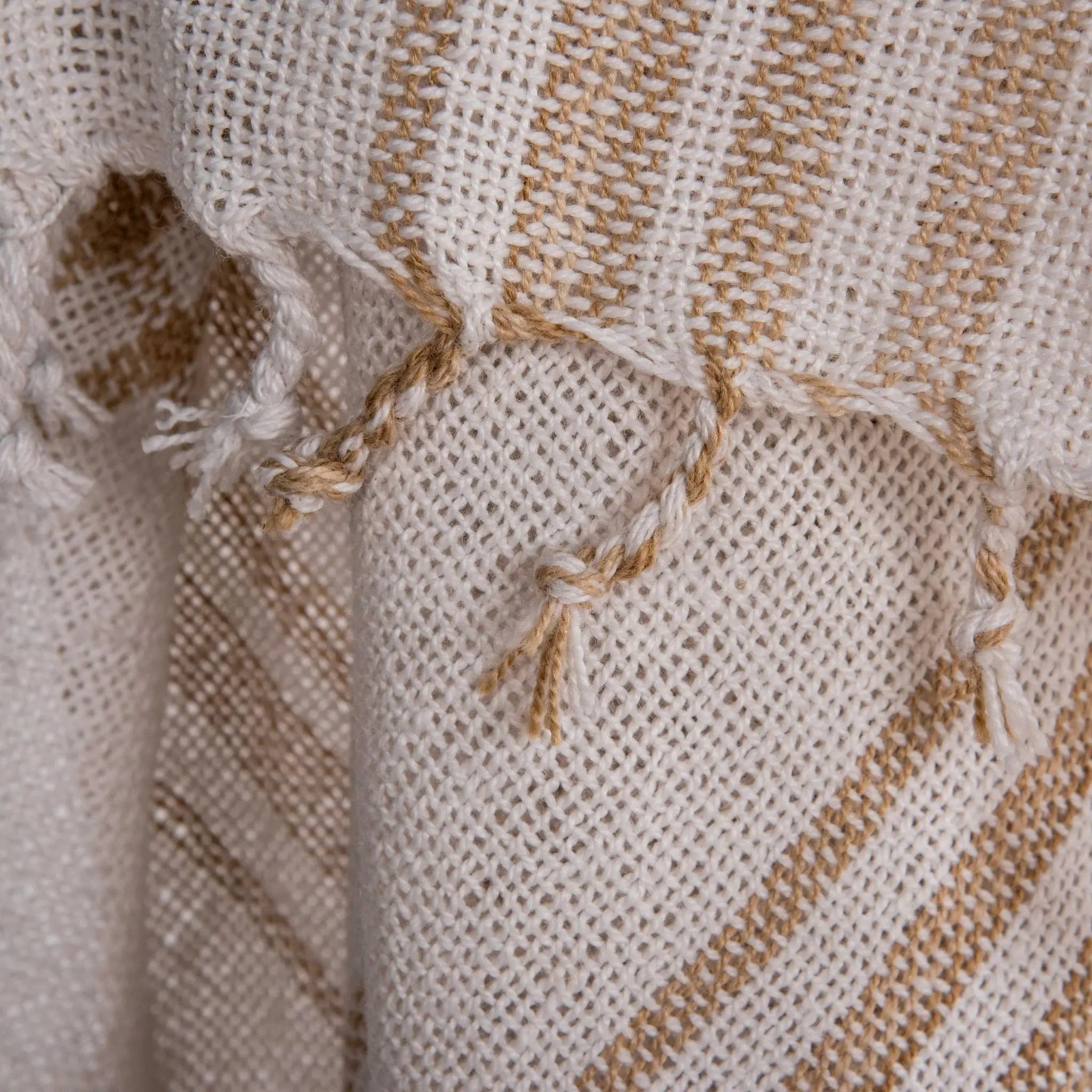 50" X 60" Ivory And Tan Plaid Throw Blanket with Fringe Homeroots Home Decor