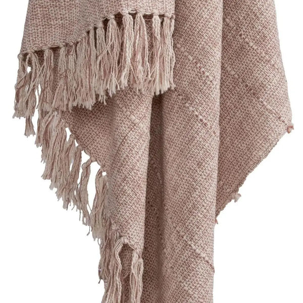 50" X 60" Khaki And Natural Cotton Throw Blanket with Fringe Homeroots Home Decor