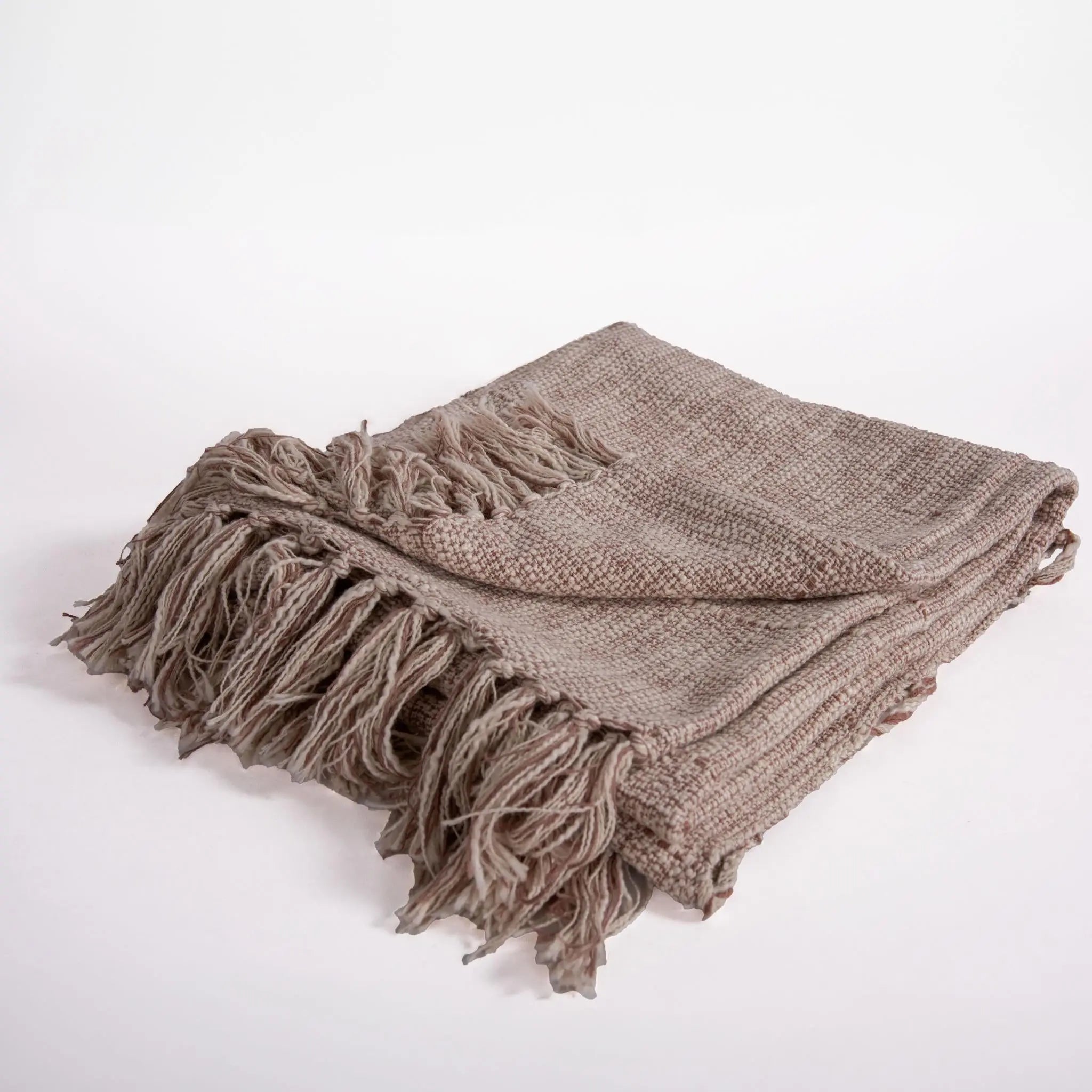 50" X 60" Khaki And Natural Cotton Throw Blanket with Fringe Homeroots Home Decor