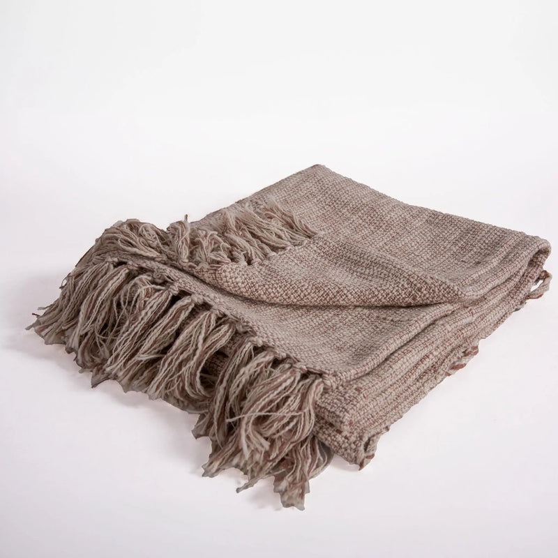 50" X 60" Khaki And Natural Cotton Throw Blanket with Fringe Homeroots Home Decor