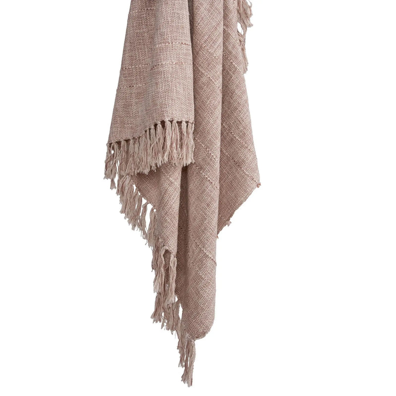 50" X 60" Khaki And Natural Cotton Throw Blanket with Fringe Homeroots Home Decor