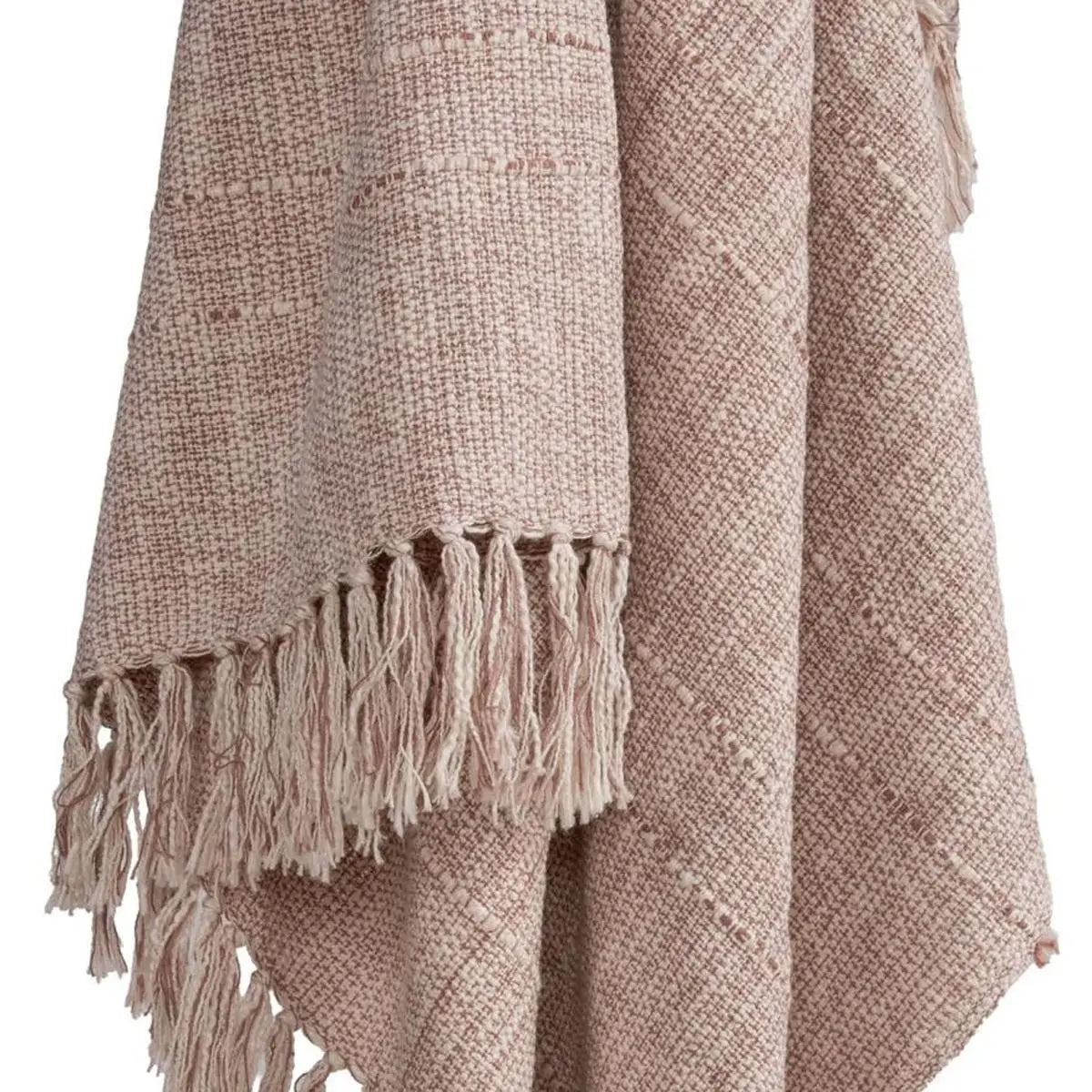50" X 60" Khaki And Natural Cotton Throw Blanket with Fringe Homeroots Home Decor