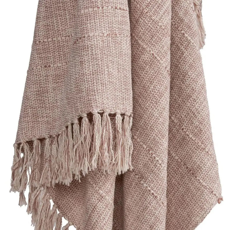 50" X 60" Khaki And Natural Cotton Throw Blanket with Fringe Homeroots Home Decor
