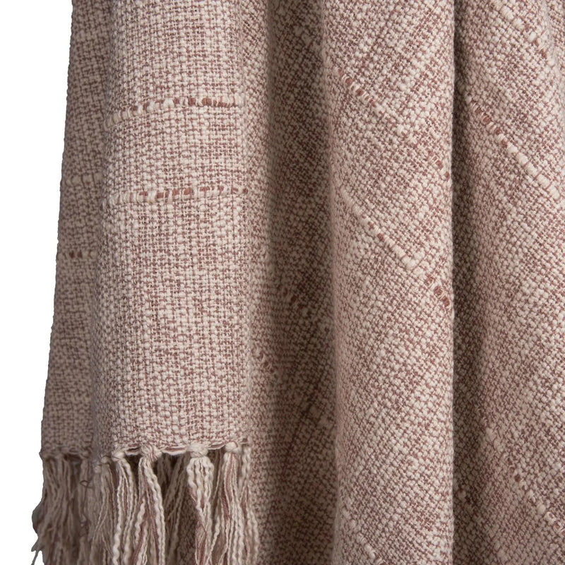 50" X 60" Khaki And Natural Cotton Throw Blanket with Fringe Homeroots Home Decor