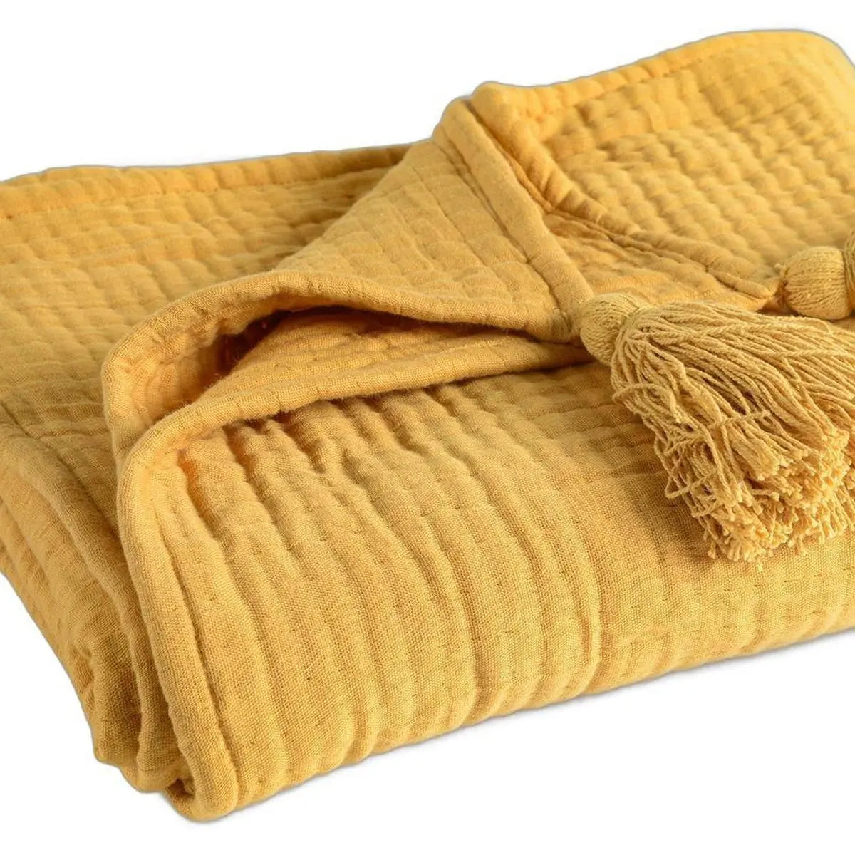 50" X 60" Mustard Cotton Throw Blanket with Tassels Homeroots Home Decor