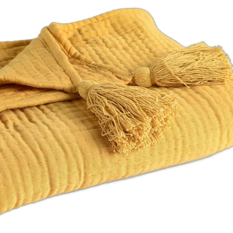 50" X 60" Mustard Cotton Throw Blanket with Tassels Homeroots Home Decor