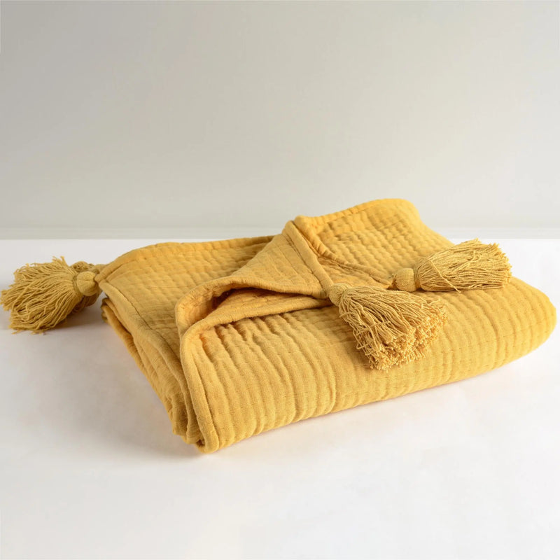 50" X 60" Mustard Cotton Throw Blanket with Tassels Homeroots Home Decor