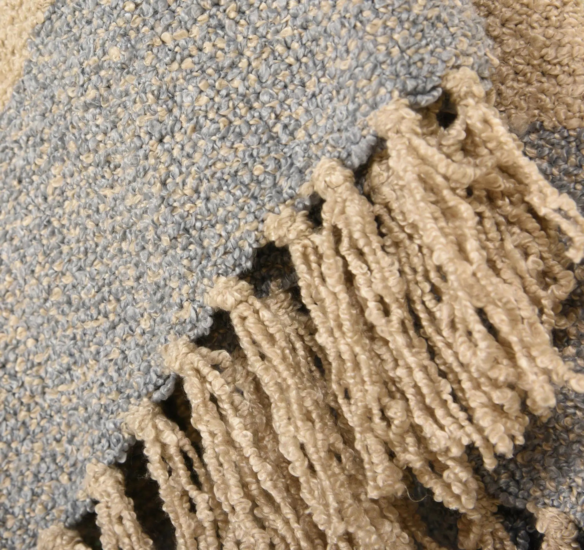 50" X 60" Natural Beige Slate Blue And Slate Gray Color Block Throw Blanket with Fringe Homeroots Home Decor
