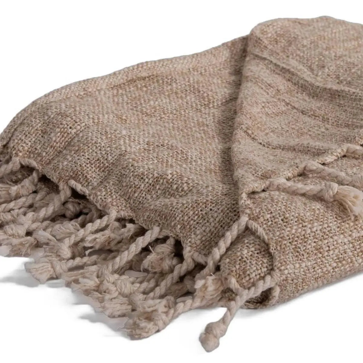 50" X 60" Natural Throw Blanket with Fringe Homeroots Home Decor