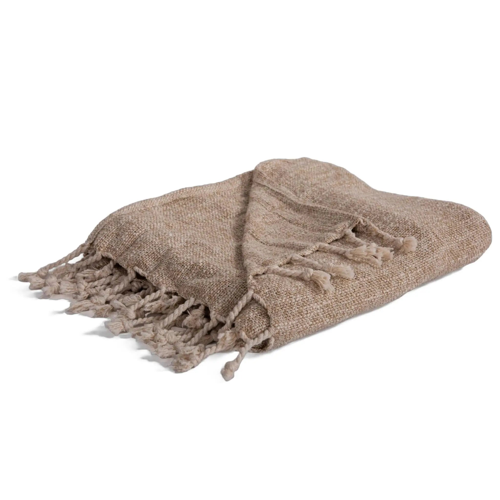 50" X 60" Natural Throw Blanket with Fringe Homeroots Home Decor