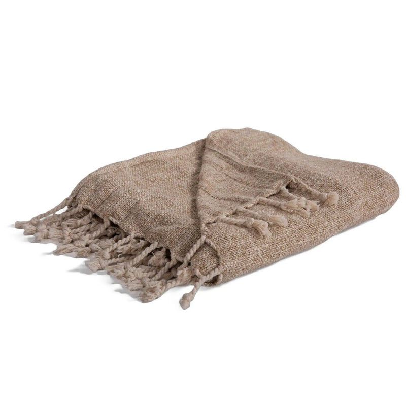 50" X 60" Natural Throw Blanket with Fringe Homeroots Home Decor