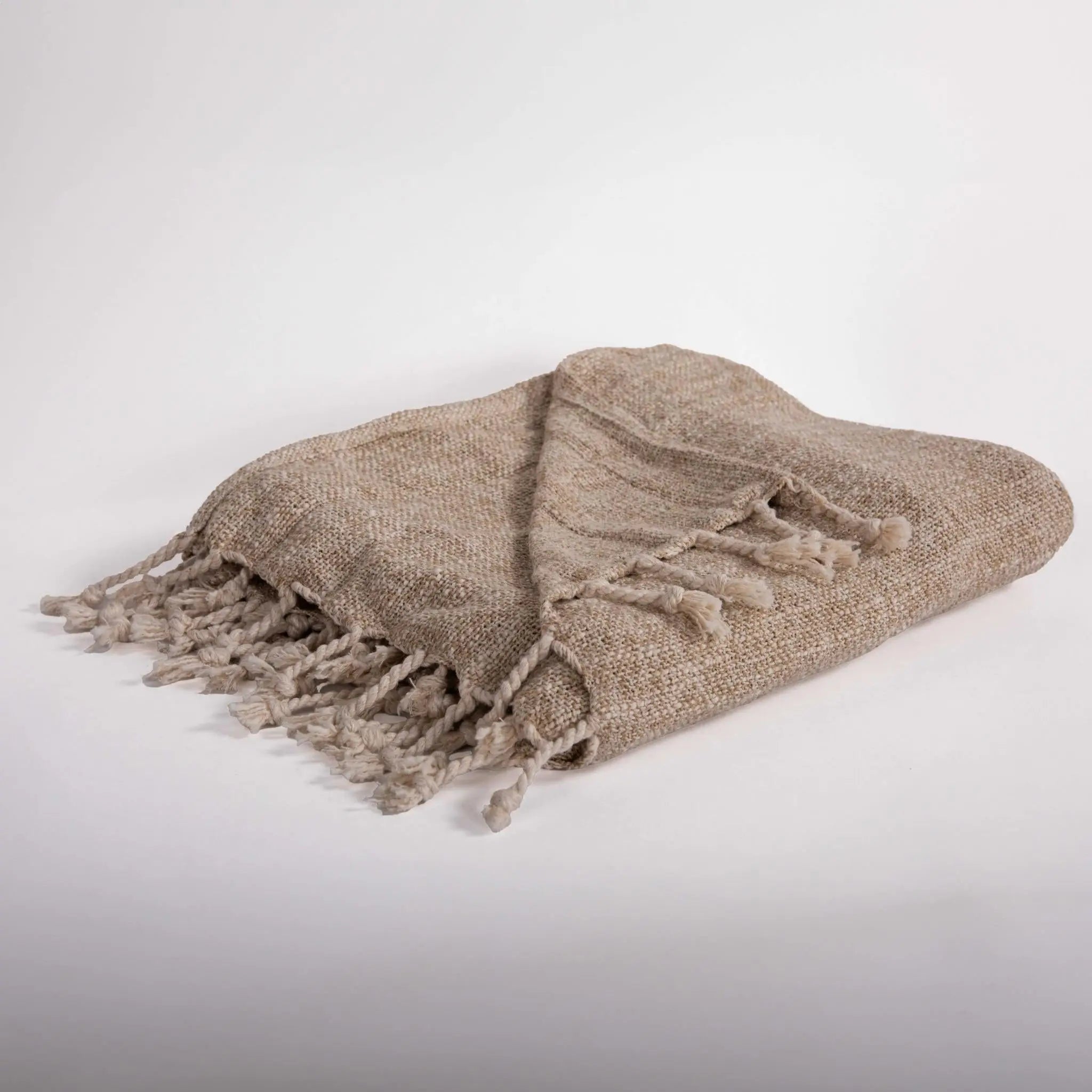 50" X 60" Natural Throw Blanket with Fringe Homeroots Home Decor