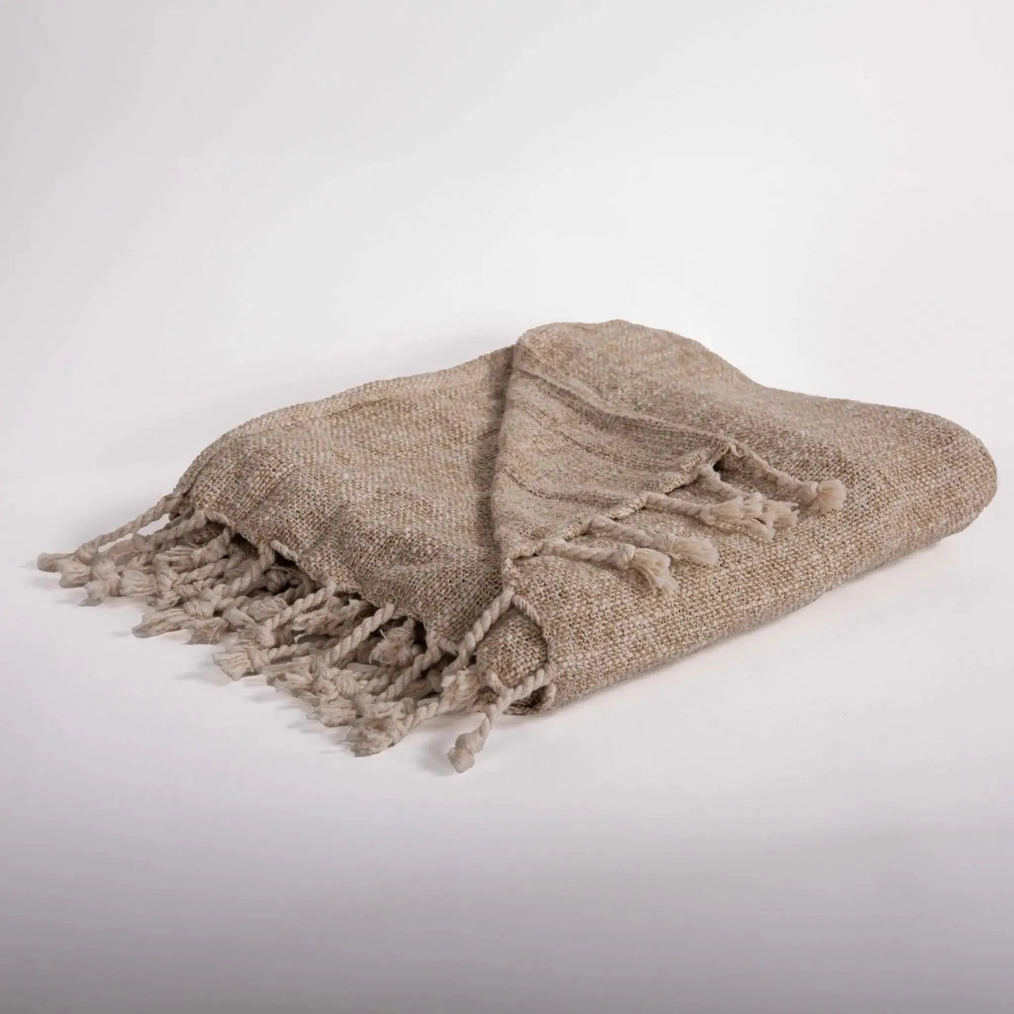 50" X 60" Natural Throw Blanket with Fringe Homeroots Home Decor