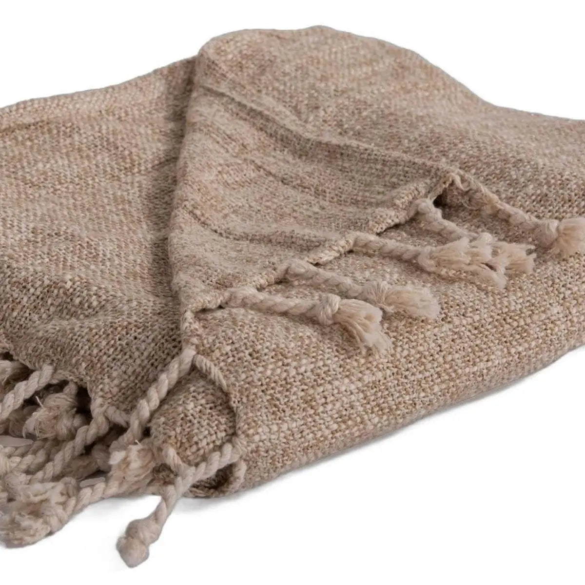 50" X 60" Natural Throw Blanket with Fringe Homeroots Home Decor