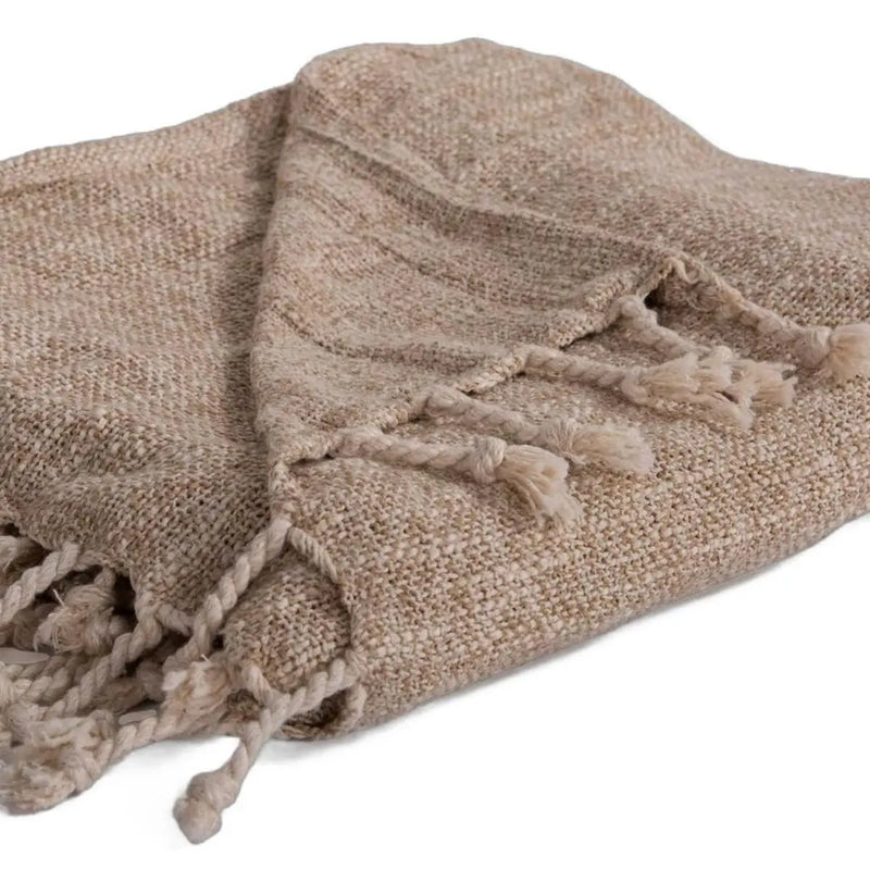 50" X 60" Natural Throw Blanket with Fringe Homeroots Home Decor