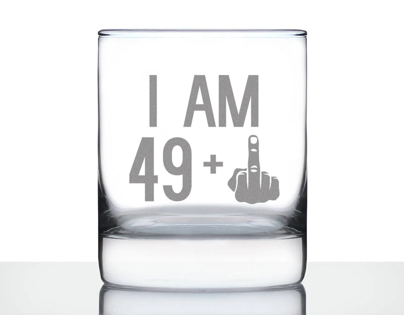 50th Birthday Gifts - 49 Middle Finger Whiskey Rocks Glass Bevvee