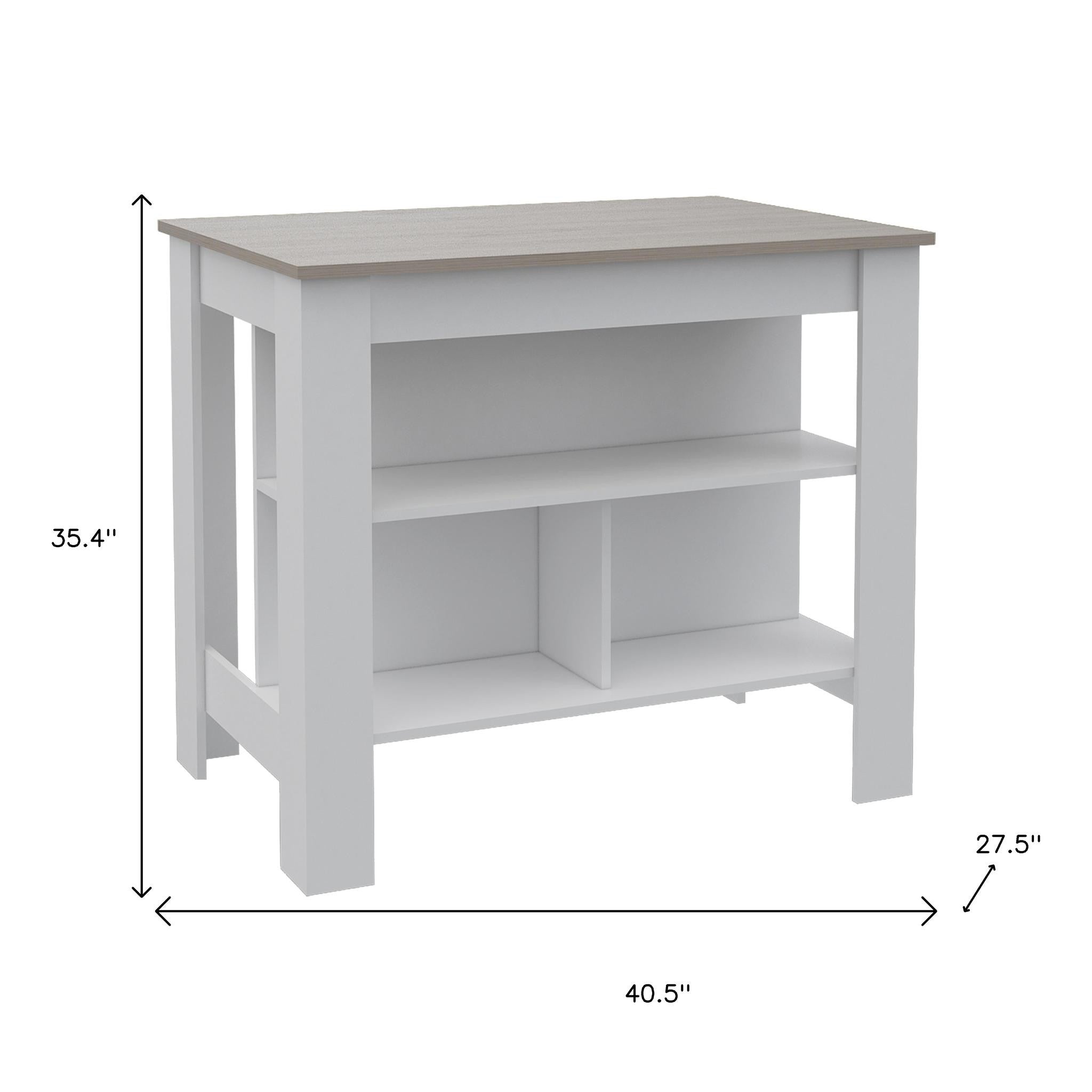 41" Light Gray and White Wood Kitchen Island With Storage - Kitchen & Dining